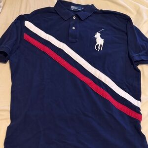Polo by Ralph Lauren Men's Blue Polo with Red and White Accents